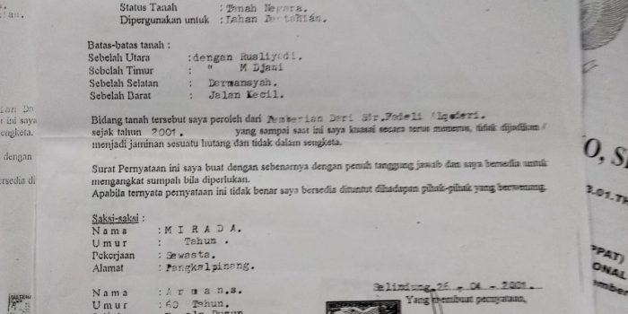 Ibu Zuiyita Kehilangan Surat Kepemilikan Atas Tanah, yang Belum Tahu Indikasinya