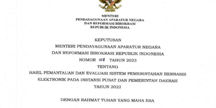 Provinsi Lampung Peringkat 1 se-Sumatera Indek Sistem Pemerintah Berbasis Elektronik Penilaian MENPAN RB