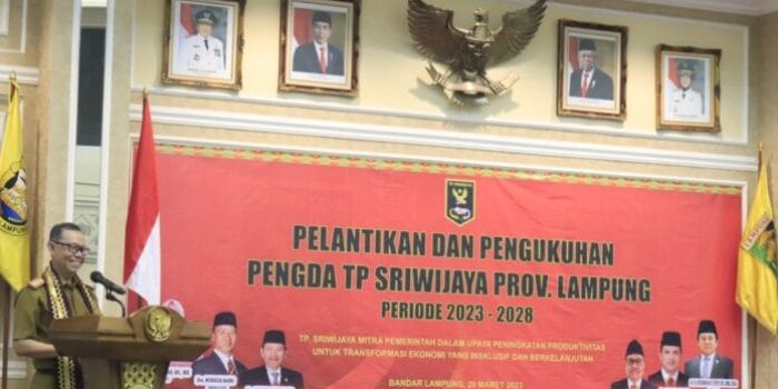 Mewakili Gubernur Lampung, Fahrizal Darminto Sekda Prov Lantik Pengurus TP 2023-2028