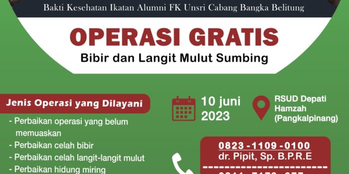 RSUD Depati Hamzah Pangkalpinang Bersama Alumni FK UNSRI Cabang Bangka Belitung GELAR Operasi Bibir Sumbing