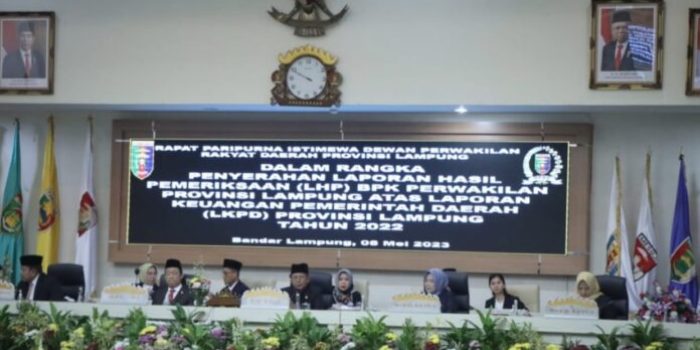 Gubernur Lampung Terima Laporan Hasil Pemeriksaan BPK RI Atas LKPD Tahun Anggaran 2022