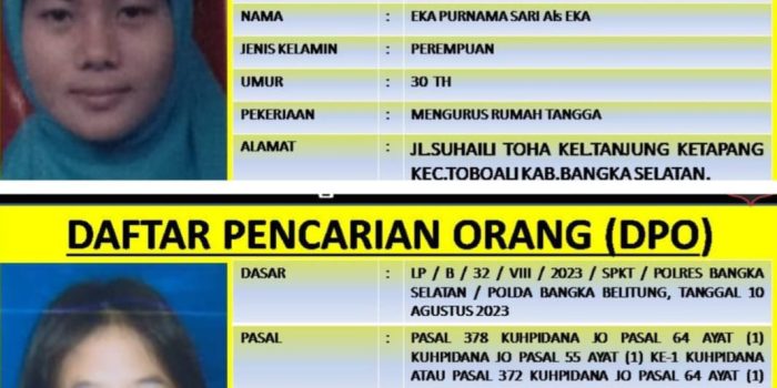 Kasus Penipuan dan Penggelapan, Dua IRT di Toboali Jadi Buruan Polres Basel