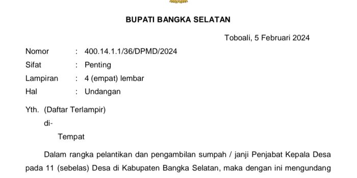 11 Pj Kades di Bangka Selatan Bakal Dilantik