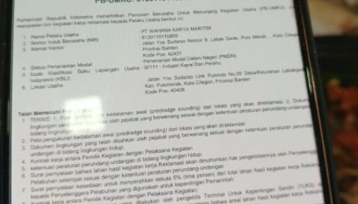 PT Wahana Karya Maritim Tegaskan Reklamasi di Pulomerak Berizin Resmi