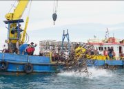 Knalpot Ilegal Disulap Jadi Rumah Ikan, PT TIMAH Tbk dan Ditlantas Polda Babel Tenggelamkan Rumpon di Perairan Rebo