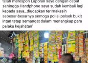 Respon Cepat Terkait Laporan Pencurian, Polsek Bukit Intan Dapat Respon Positif dari Korban Pencurian Melalui Media Sosial